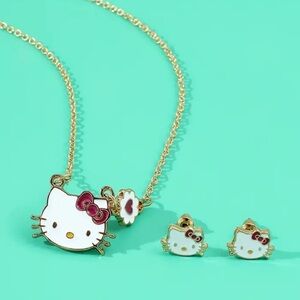 Hello Kitty Gold tone Necklace and Earring Set